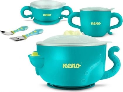 Neno Polpo -vauvan astiasto, ruostumaton teräs, polypropeeni, silikoni, 5 osaa