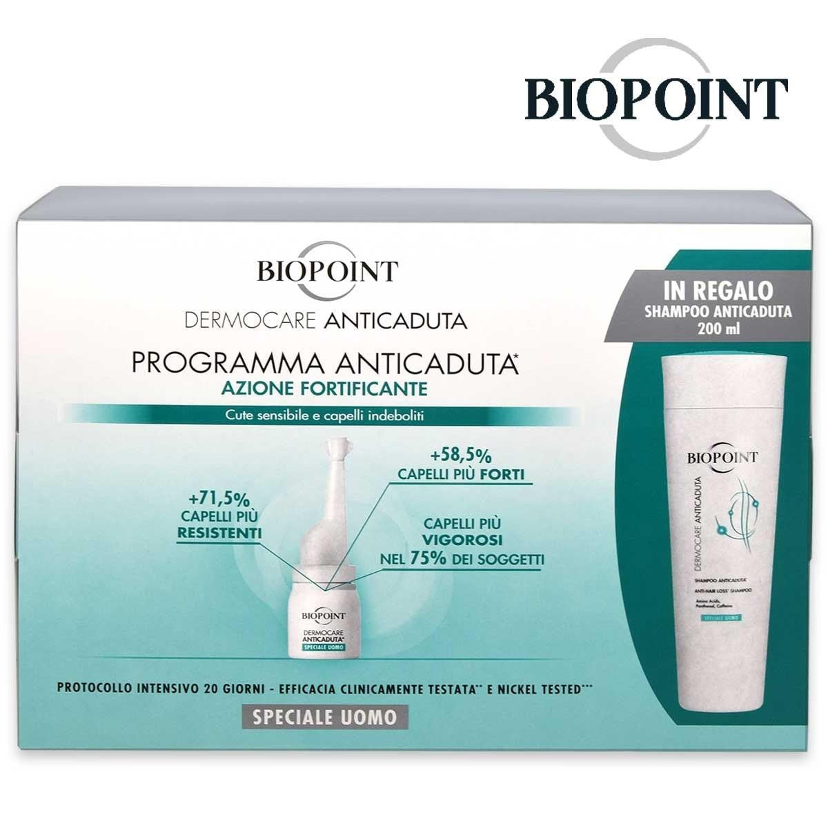 Biopoint Miehille tarkoitettu hiustenlähtöä ehkäisevä pakkaus 20 x 6 ml + Shampoo 200 ml