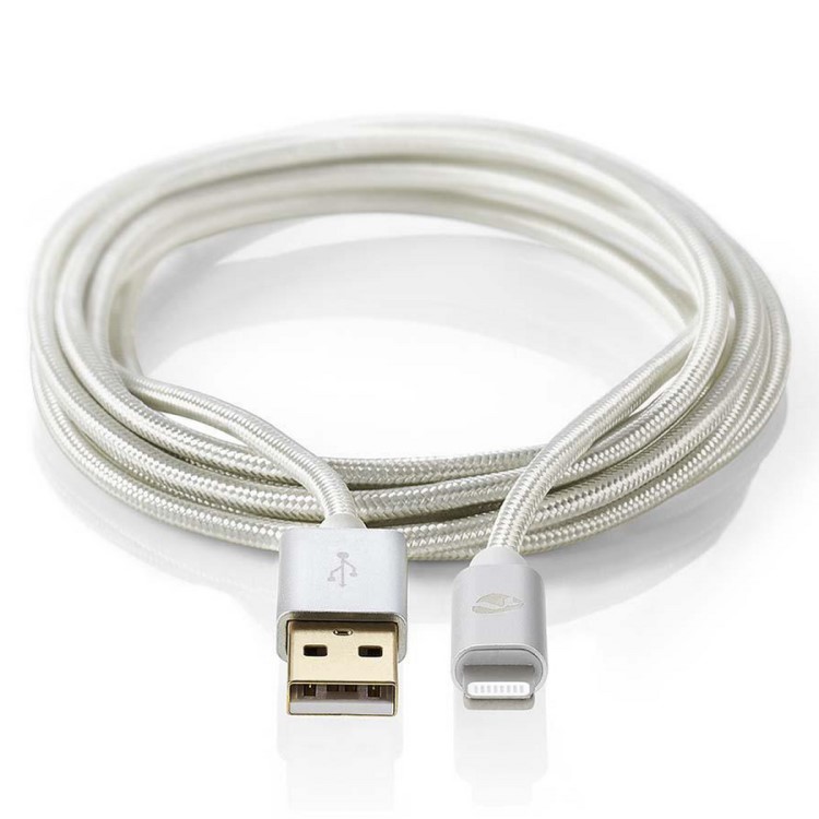 Pitkä USB-laturi kangasta, Lightning 3 m