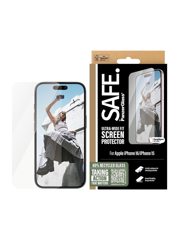 SAFE by PanzerGlass Screen Protector iPhone 16 | 15 | Ultra-Wide Fit