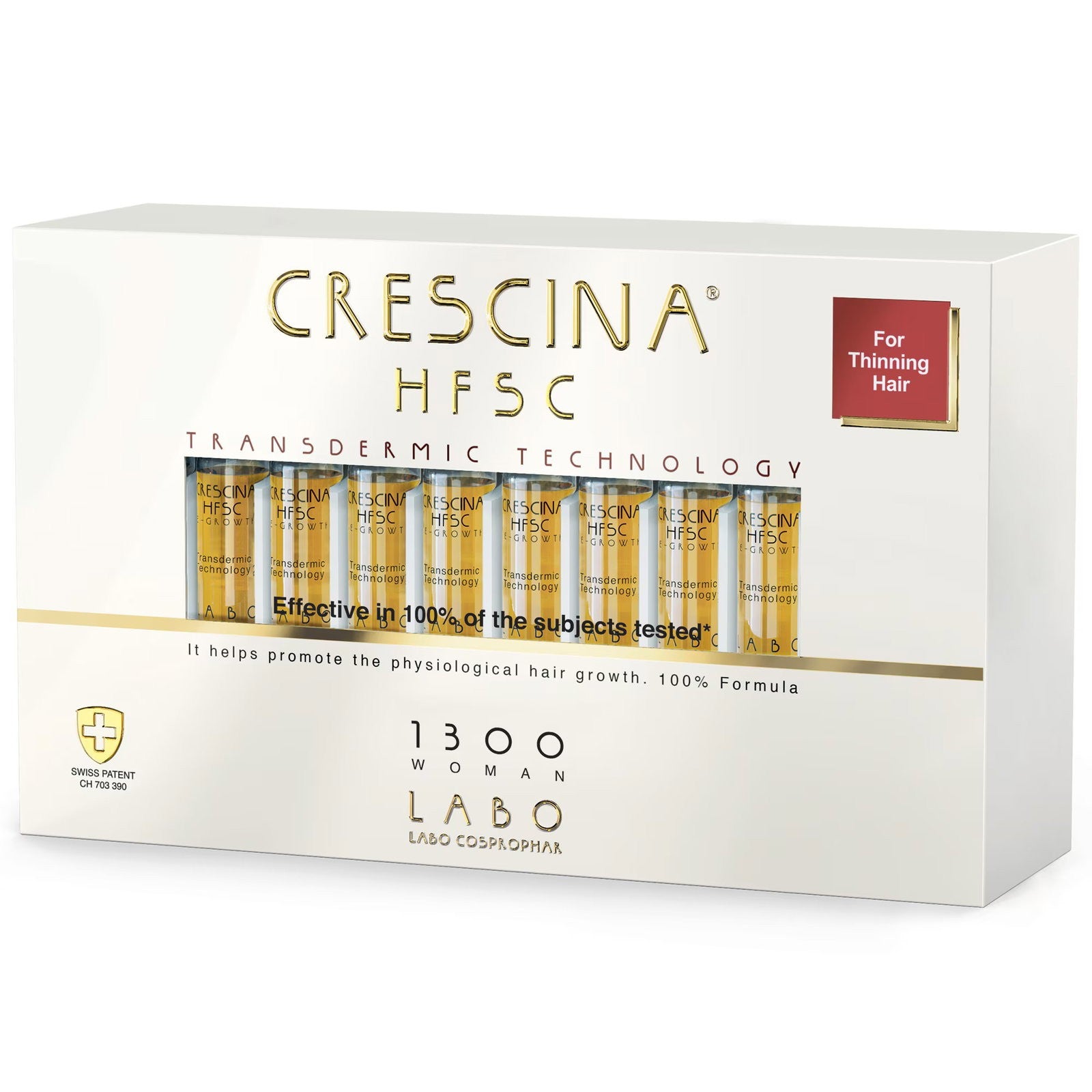 Labo Crescina Transdermic HFSC 1300 Kasvua stimuloivat ampullit Hoitoseerumi hiuspohjalle naisille 20 kappaletta 3,5 ml
