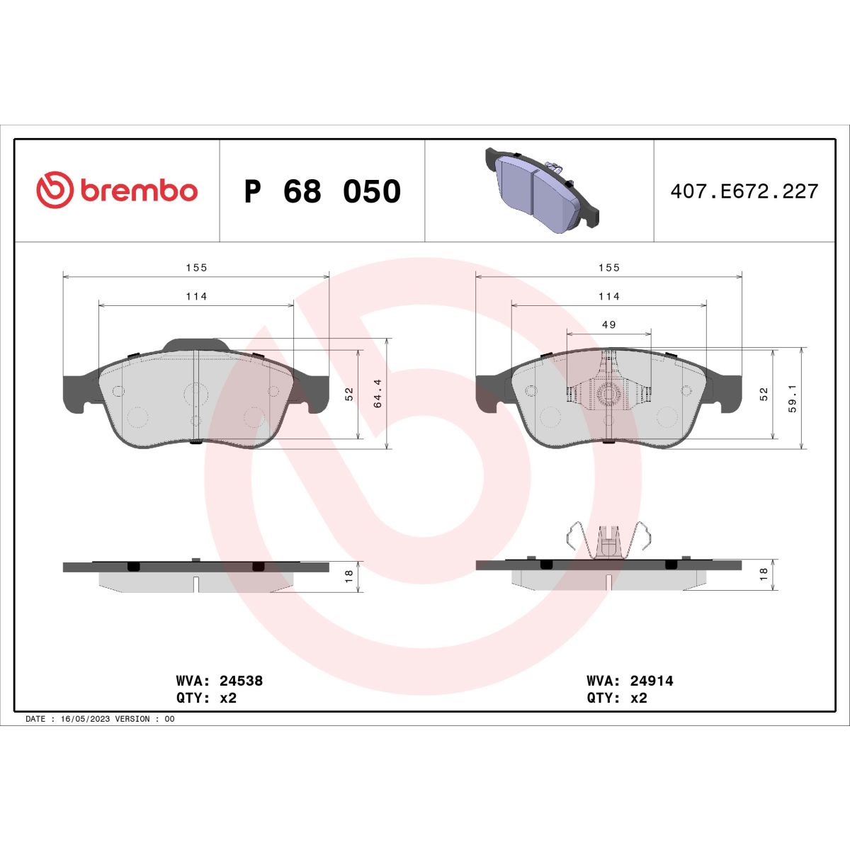 Jarrupalat, levyjarru BREMBO P 68 050
