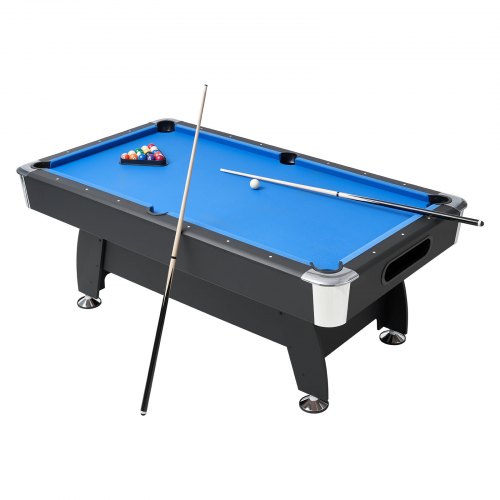 VEVOR Pool Table, 213cm Portable Billiards Tables, Adjustable Feet Stable Game Table, Entertainment Set Includes Ball, Cue, Rack, Chalk and Brush, Black with Bule Cloth, for Family Use Recreation Room