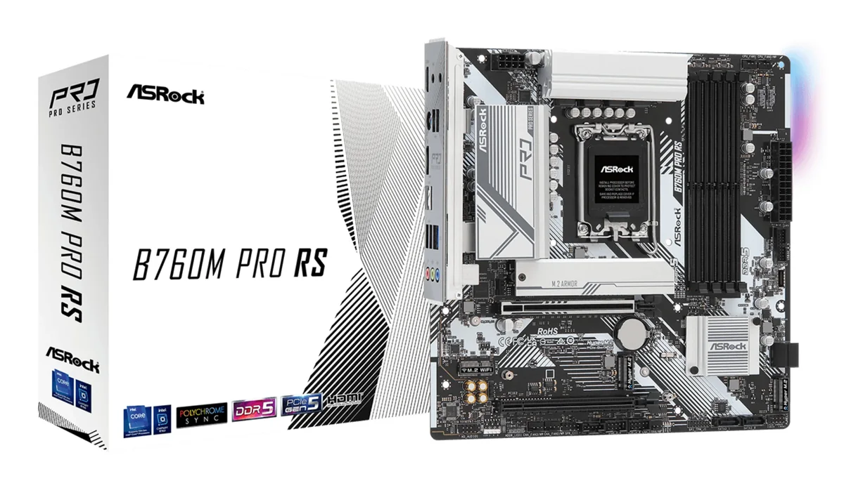 ASRock B760M PRO RS/D5 - Emolevy - micro-ATX - LGA1700-asennuspaikka - B760-piirisarja - USB 3.2 Gen 1, USB-C 3.2 Gen 1 - 2,5 gigabitin LAN - sisäinen grafiikka (CPU tarvitaan) - HD Audio (8-kanavainen)