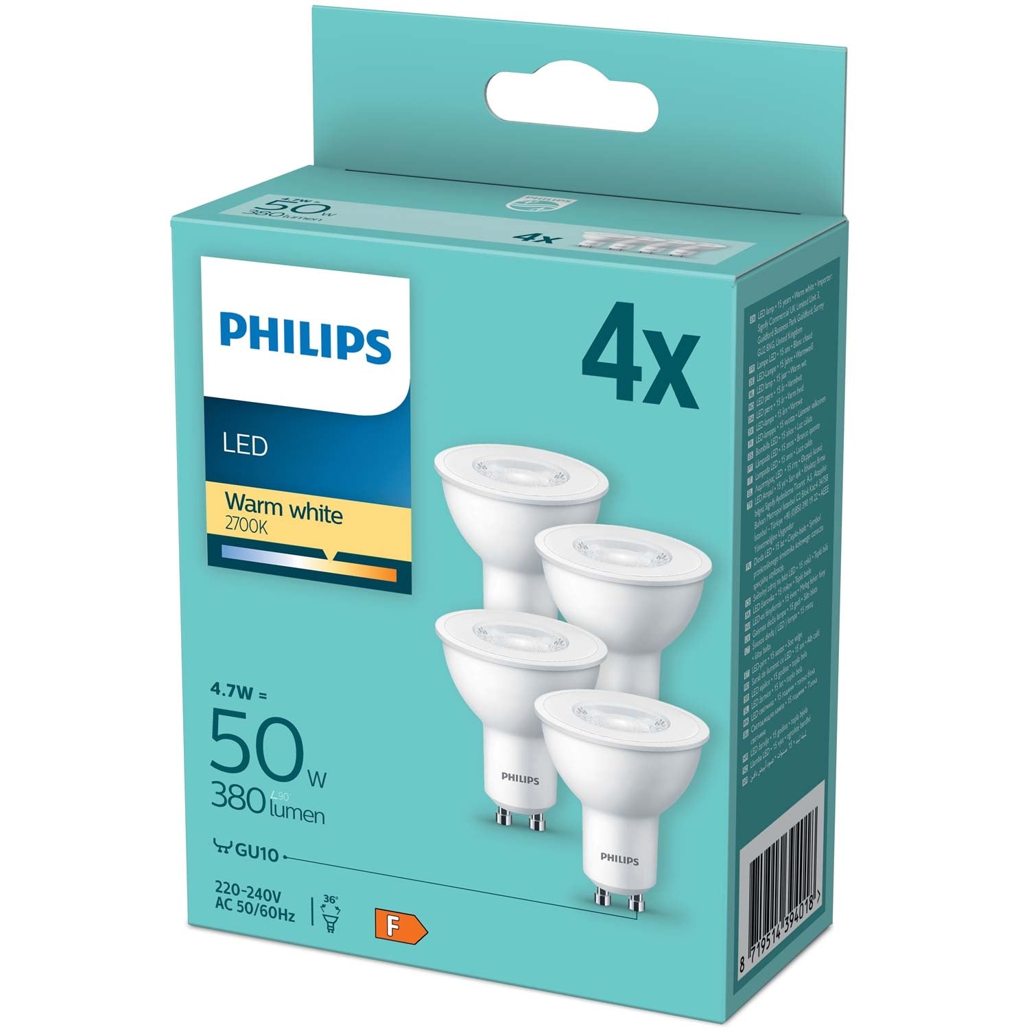 Philips LED-lamppu Spot PAR16 4.7W/827 (50W) 36° 4-pack GU10