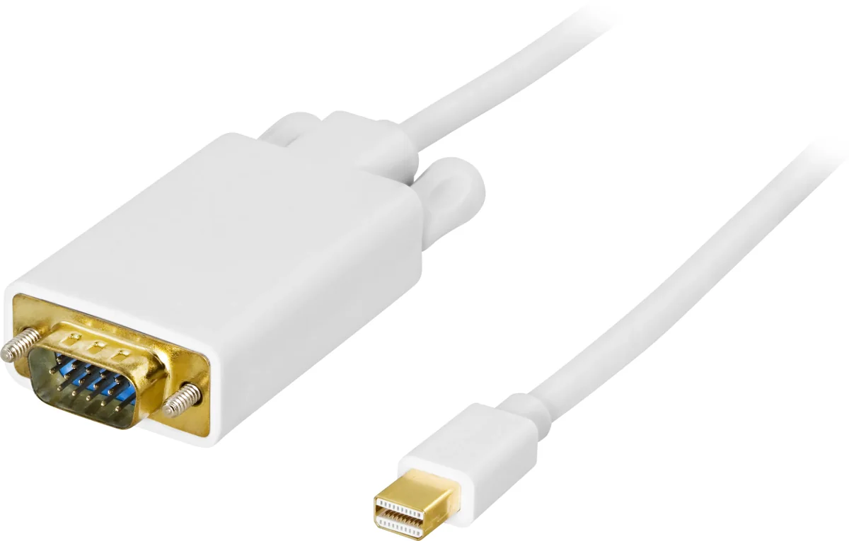 Deltaco Mini DisplayPort – VGA -kaapeli, 2 m, valkoinen