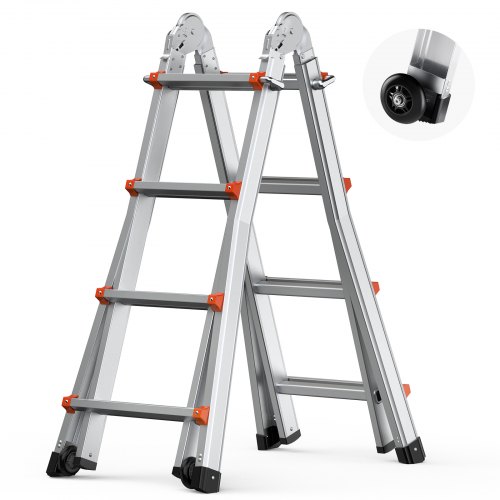 VEVOR Telescoping Ladder A Frame, 13 FT Compact Aluminum Extension Ladder, Multi-Function Portable Collapsible RV Ladder, Telescopic Ladder for Homework Stairs Indoor Outdoor Roof, 330lb Load