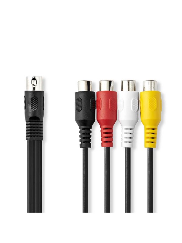 DIN Audiokaapeli | DIN 5-Pin uros | 4x RCA-naaras | Niklattu | 0.20 m | Pyöreä | PVC | Musta | Label