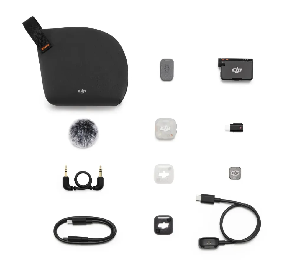 DJI Mic Mini 2S (1 TX + 1 RX), Suuntaukseton, 130 dB, 22 dB, Kameraan kiinnitettävä vastaanotin, Sisäänrakennettu lähetin, 2,4 - 2,4835 GHz