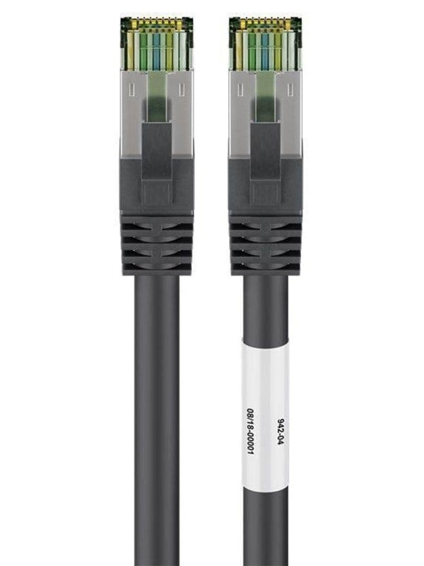 Goobay RJ45 (CAT 6A, 500 MHz) patchkabel med CAT 8.1 S/FTP rå kabel, svart 99,9 % syrefri kopparledare (OFC), AWG 24, halogenfri kabelhölje (LSZH)
