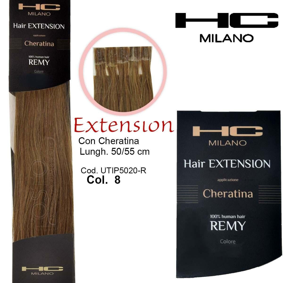Hc Milano Remy-keratiinihiuspidennys 50/55 cm 20 kappaletta väri 8 blondi