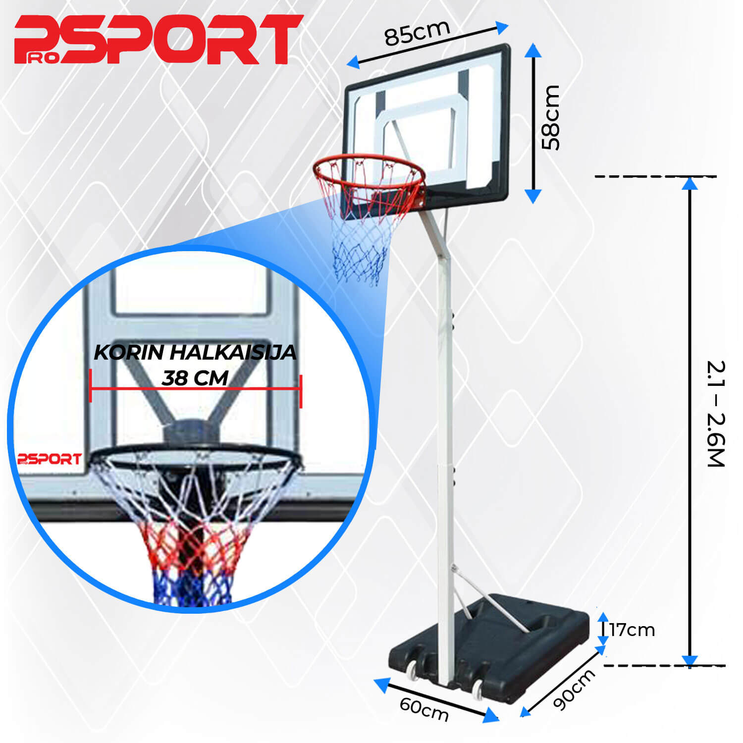 ProSport Lasten koripallokori 2,1–2,6 m