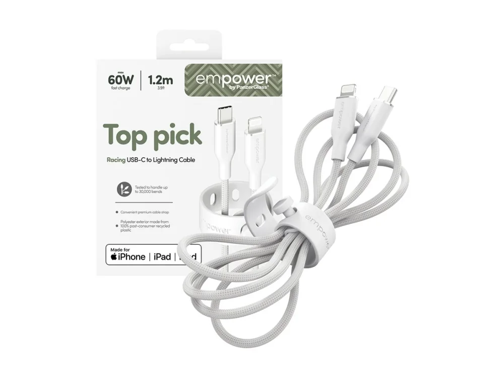 PanzerGlass empower™ by ® Racing 60W USB-C to Lightning Cable | USB 2.0 | 1.2M | Silver White, Valkoinen