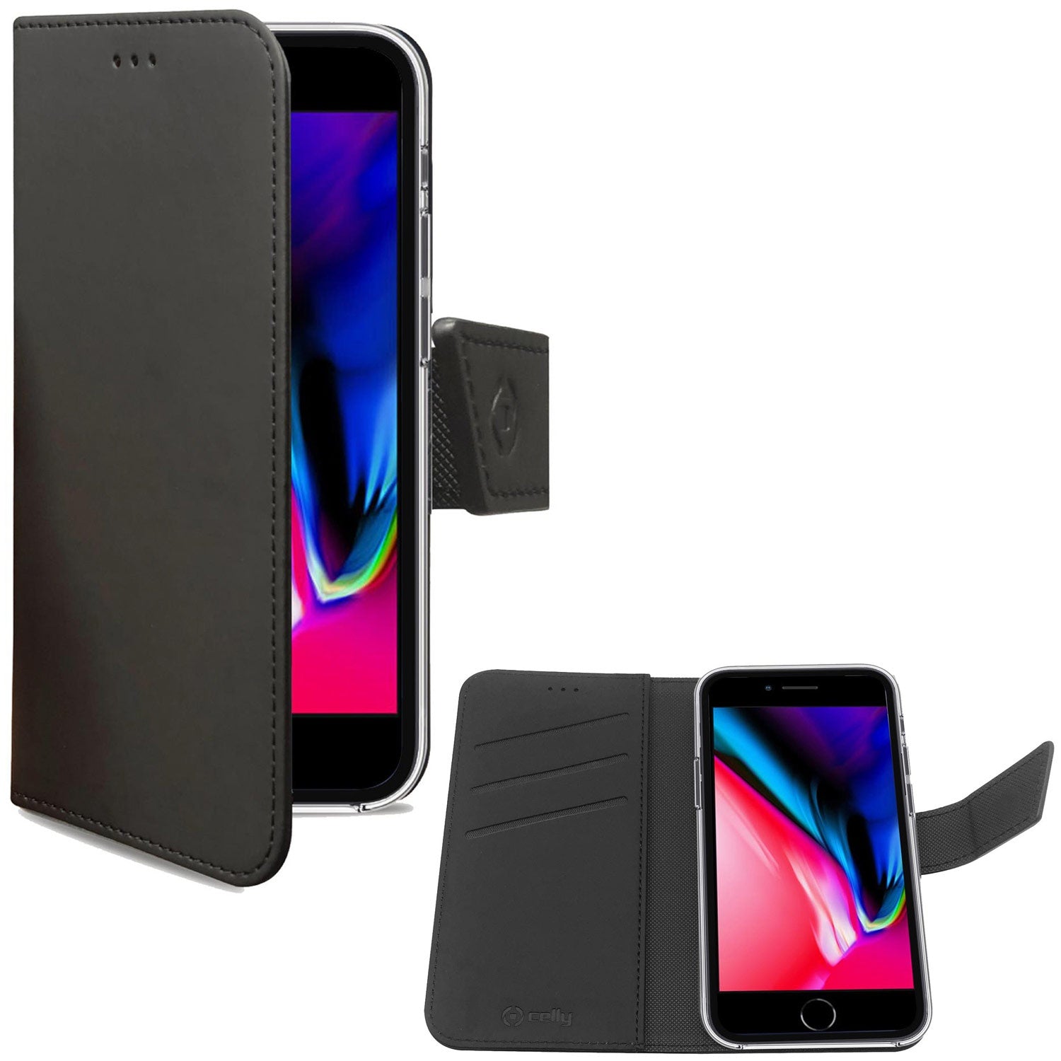 Celly Wally Wallet Case, iPhone 7/8/SE 2 gen, musta/ruskea WALLY800 Vastaa: N/A