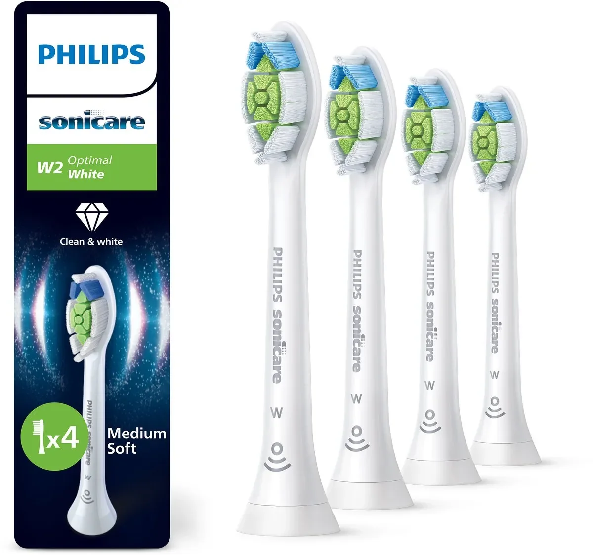 Philips Sonicare W2 Optimal White 4 kpl -vaihtoharjaspäät, Valkoinen