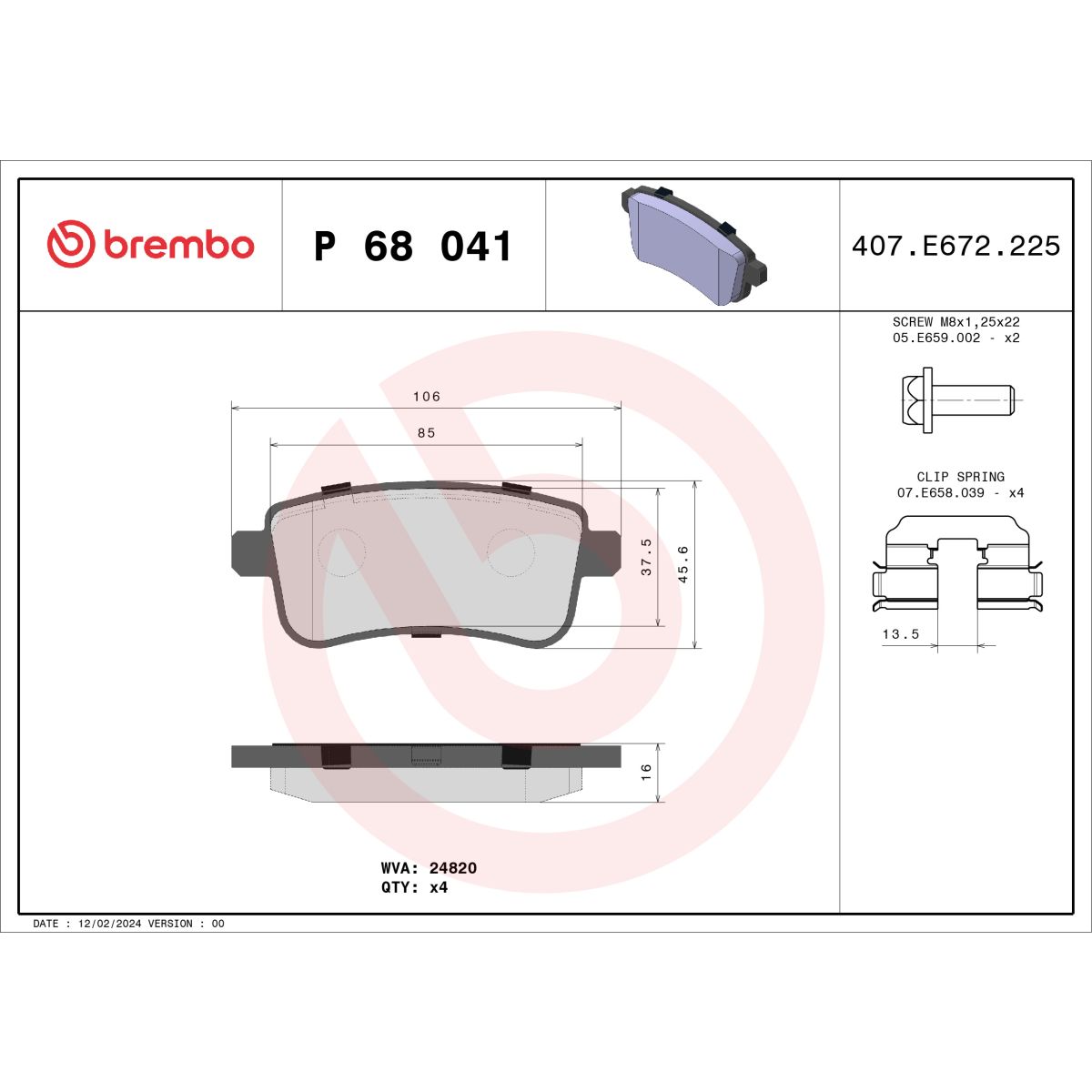 Jarrupalat, levyjarru BREMBO P 68 041