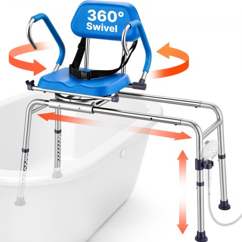 VEVOR Sliding Shower Chair, 330 lbs Tub Transfer Bench for Bathtub with Swivel Seat, Padded Shower Bench with Pivoting Arms and Backrest, Height Adjustable for Handicap, Seniors, Elderly and Disabled