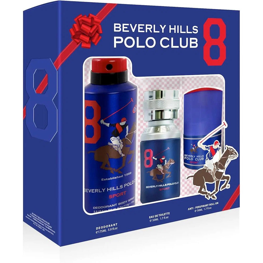 Sarja Beverly Hills Polo Club: 1982 - Sport 8 Eau de toilette miehille 50 ml + 1982 - Sport 8 antiperspirantti deodoranttispray 175 ml + 1982 - Sport
