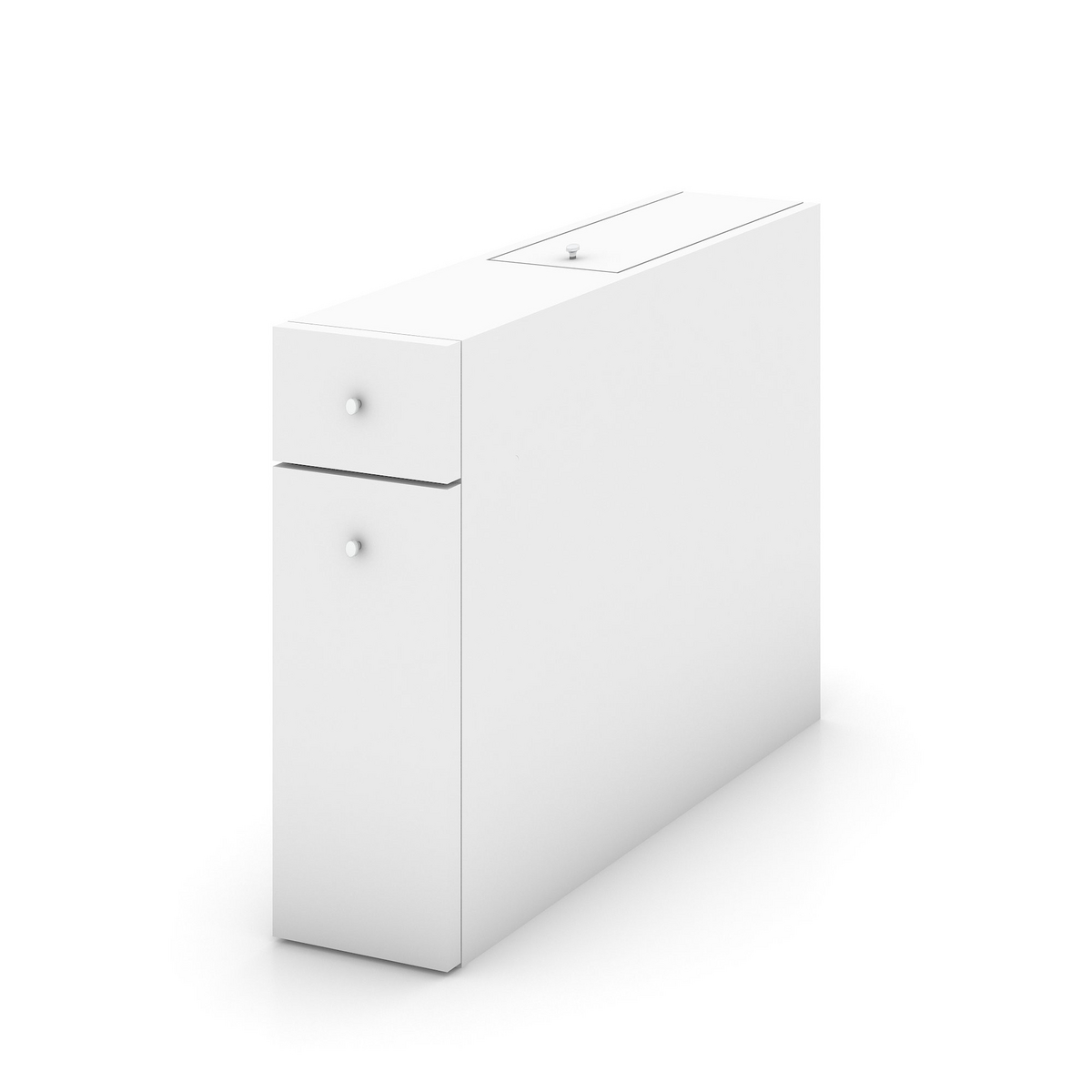 Norda Design Moderni valkoinen kylpyhuonekaappi, 2 vetolaatikkoa ja hyllyjä, 100 % melamiini, 20 x 55 x 60 cm, valmiiksi koottu, seinälle asennettava