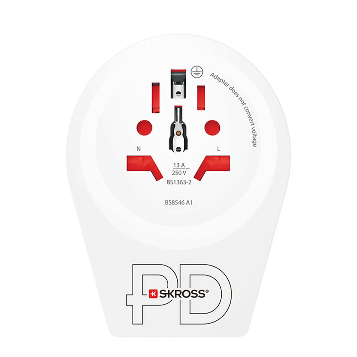 SKROSS World Adapter - World to UK USB-CTM PD för alla jordade och ojordade enheter (2- och 3-poliga), med integrerad, ultrasnabb USB-CTM-laddare (Power Delivery)