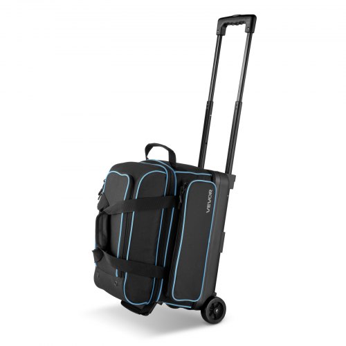 VEVOR Bowling Ball Bag, 2 Ball Double Roller Bowling Bag with Wheels, Featuring a Separate Compartment for Shoes (Up To US Size 16) & Oversized Accessory Pocket, Retractable Handle Extends to 1050 mm