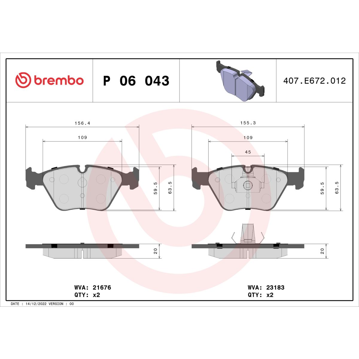 Jarrupalat, levyjarru BREMBO P 06 043