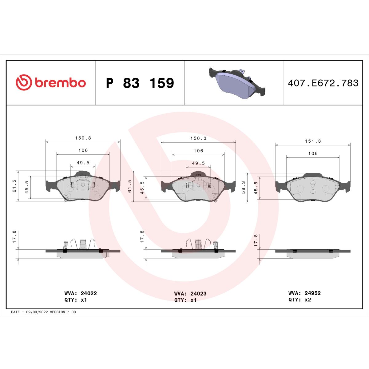 Jarrupalat, levyjarru BREMBO P 83 159