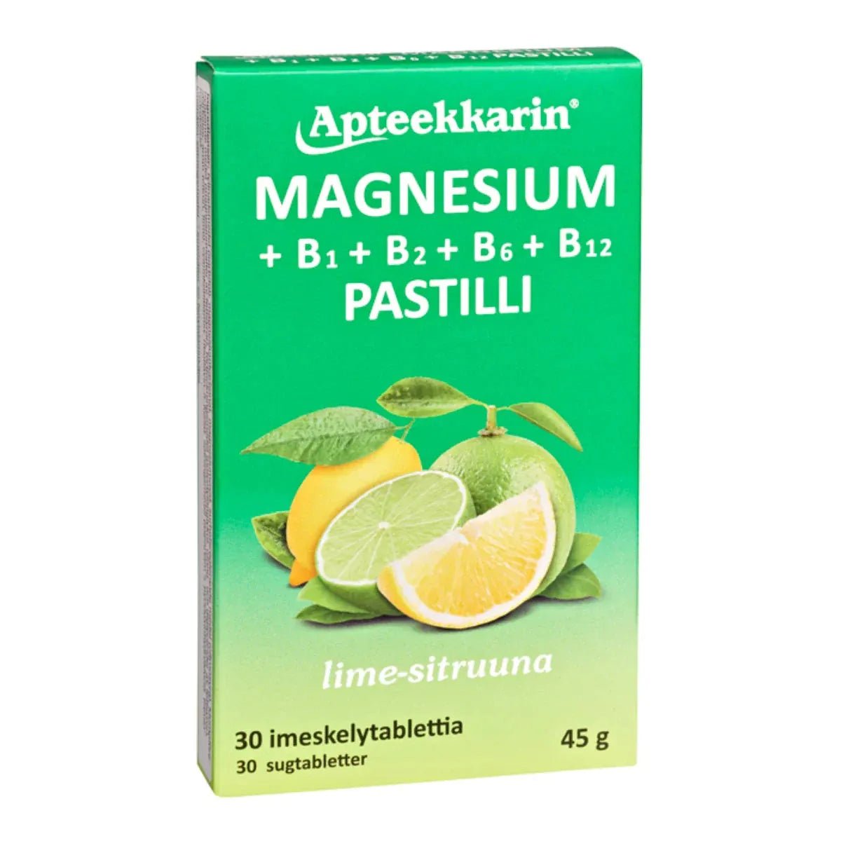 Apteekkarin Magnesium+ B pastilli sitruuna 30 kpl