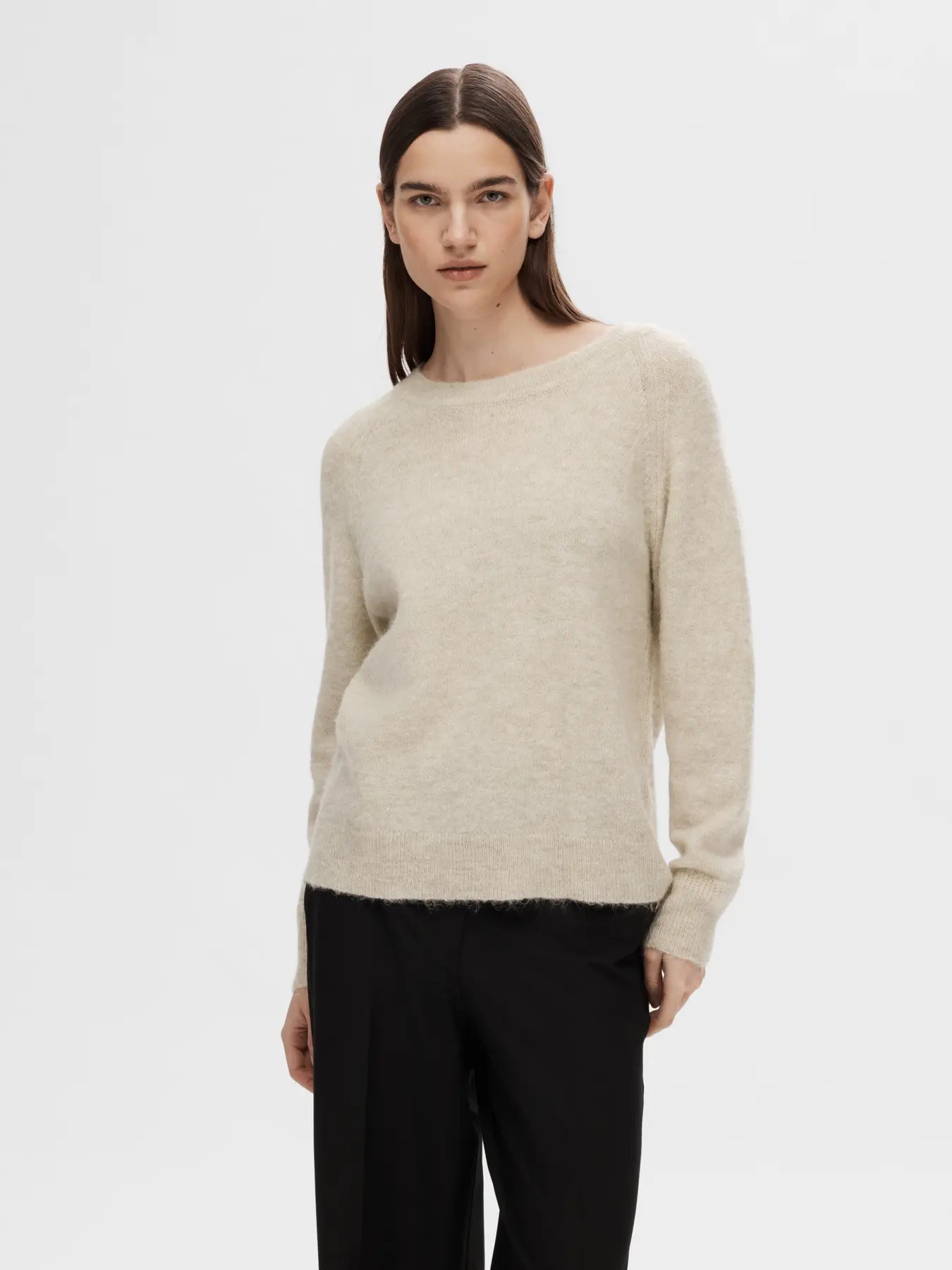 Selected Femme Naisten Neulepaita, Lulu LS Knit O-Neck Birch Melange