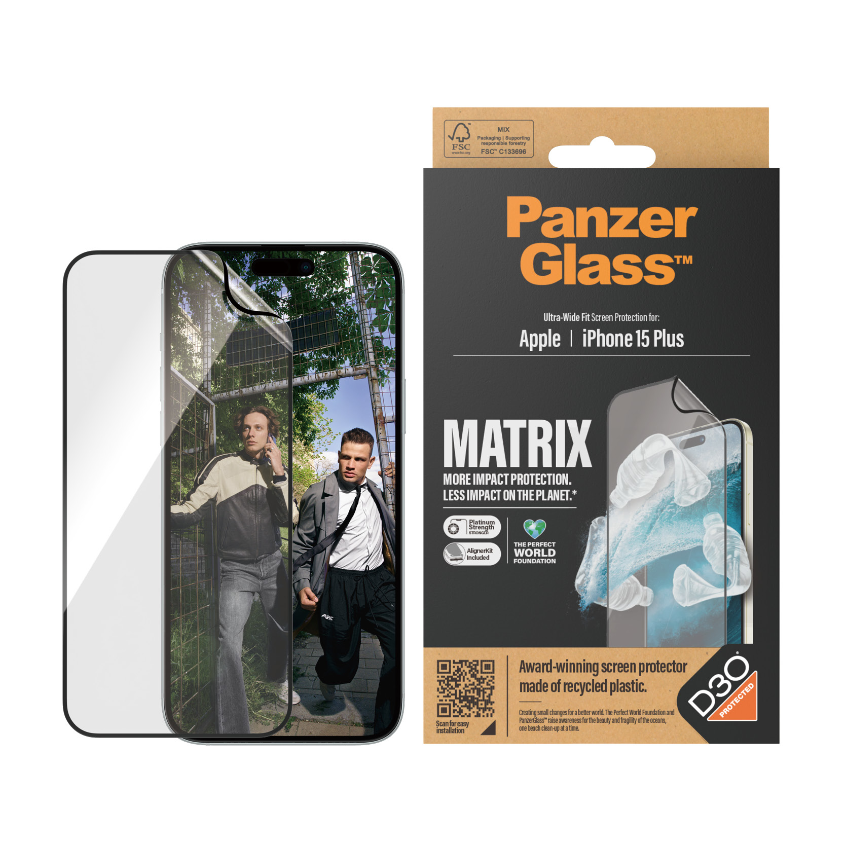 PanzerGlass MATRIX Screen Protector with D3O iPhone 15 Plus | Ultra-Wide Fit w. AlignerKit