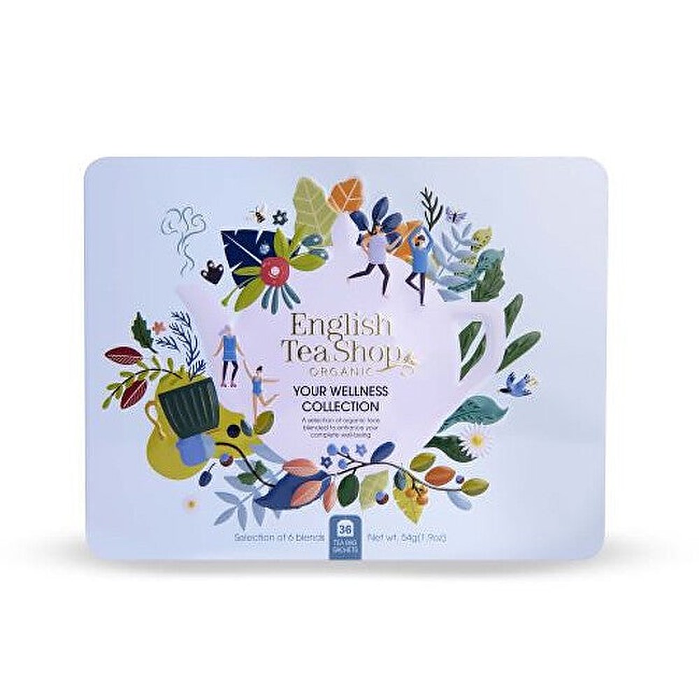 English tea shop Lahjasetti Your Wellness Blue BIO -tuotteeseen una 36 pussin peltilaatikko