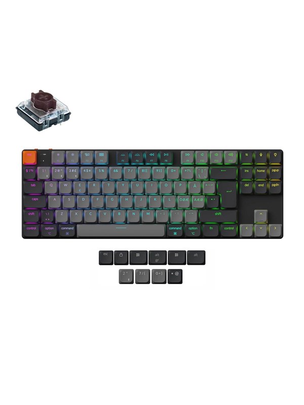 Keychron K1 v6 RGB QMK Wireless Hot Swap QMK - Low Profile 2.0 Brown - Pelinäppäimistö - ilman numpadia - Pohjoismainen - Musta