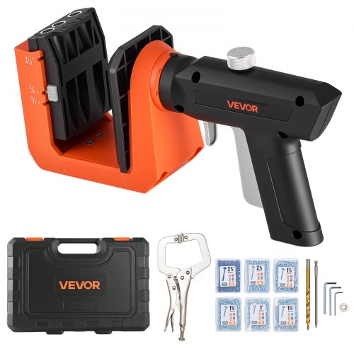 VEVOR Pocket Hole Jig Kit, 12.7 / 19 / 38.1 mm Adjustable, 360° Rotating Handle, Jig Pocket Hole System with 260 Screws, C-Clamp, Stop Collar, Drill Bit, Easy Clamping and Adjusting, for Woodworking