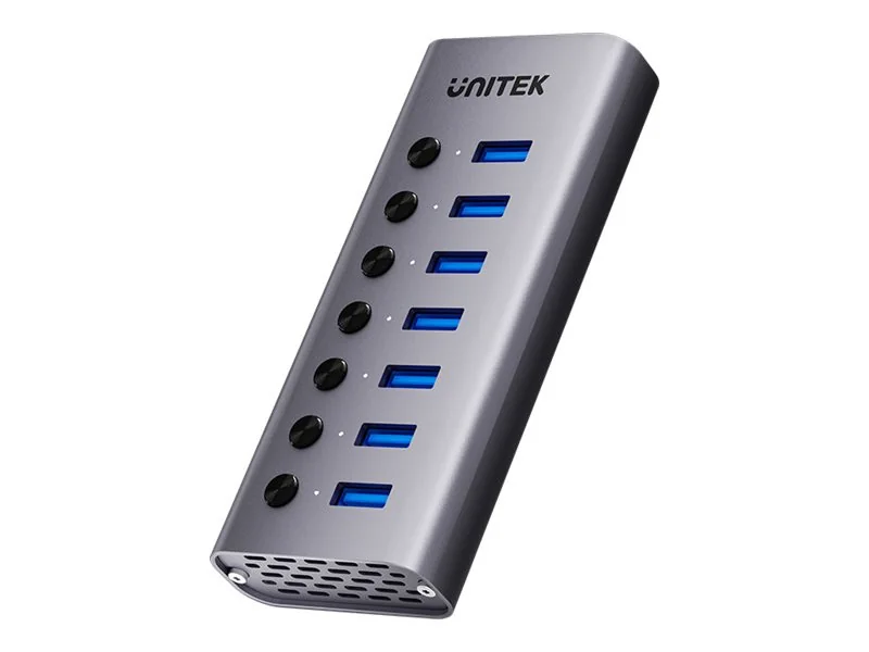 Unitek H1314A - hub - 7-in-1 individual switches - 7 ports USB hub - 7 porttia - USB 3.2 - Harmaa