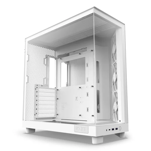 NZXT H6 Flow, Midi Tower, PC, Valkoinen, ATX, mikro ATX, Mini-ITX, Terästä, Karkaistu lasi, 16,3 cm