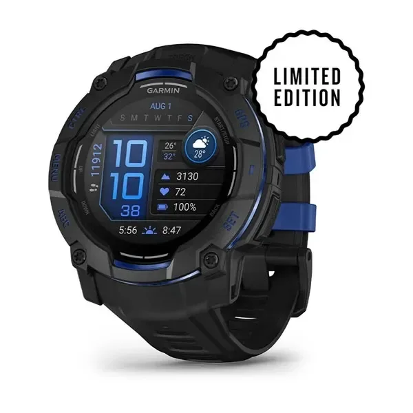 Garmin Instinct® 3 - Instinct® 3 - 50 mm, AMOLED musta ja 26 mm Bolt Blue silikoninen vaihdettava ranneke
