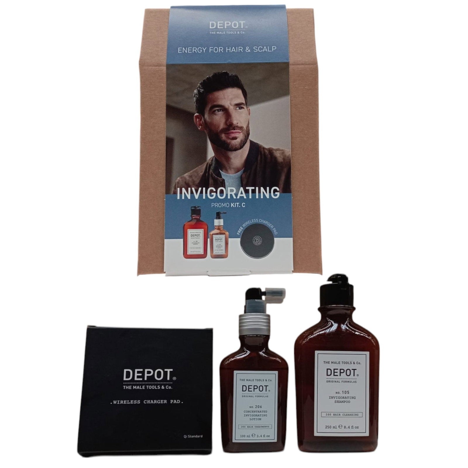 Vahvistava hiuspakkaus Depot C Set - Monivitamiininen hiustenlähtöä ehkäisevä shampoo 250ml + Virkistävä hoitoneste 100ml