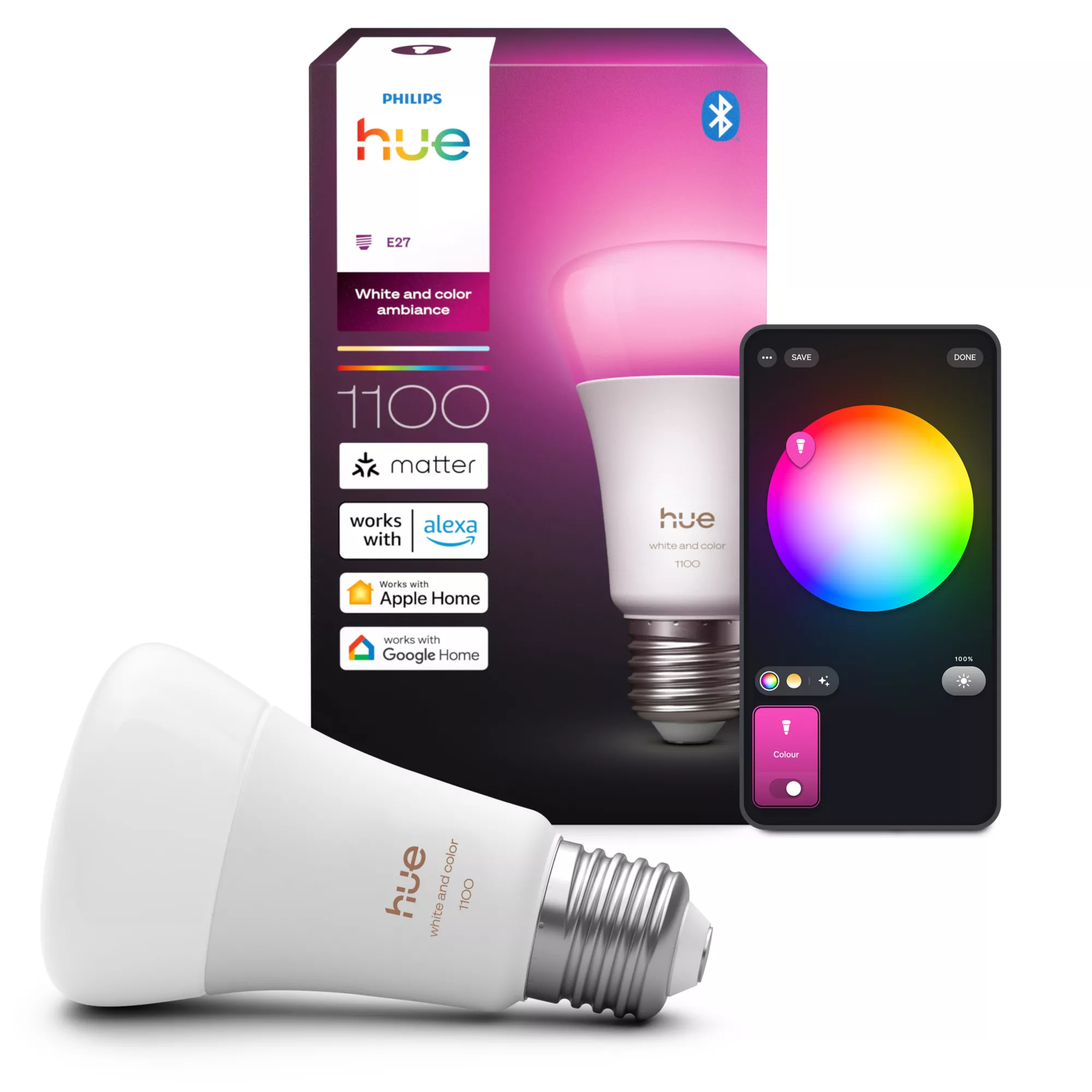 Philips Hue WACA Smart E27 LED, 8,1 W, 1100 lm, CCT, RGB