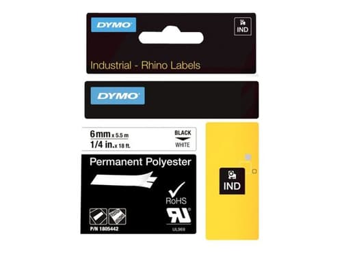 DYMO Rhino Professional,polyesteriteippi,6mm, musta teksti valk., 5,5m