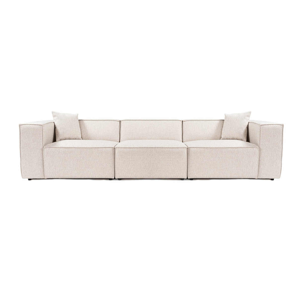 Norda Design Elegantti 3-istuttava sohva, vaaleanruskea, 303 cm | 100% Hornbeam-runko, pellavakangas, 32 DNS-vaahto, 2 tyynyä