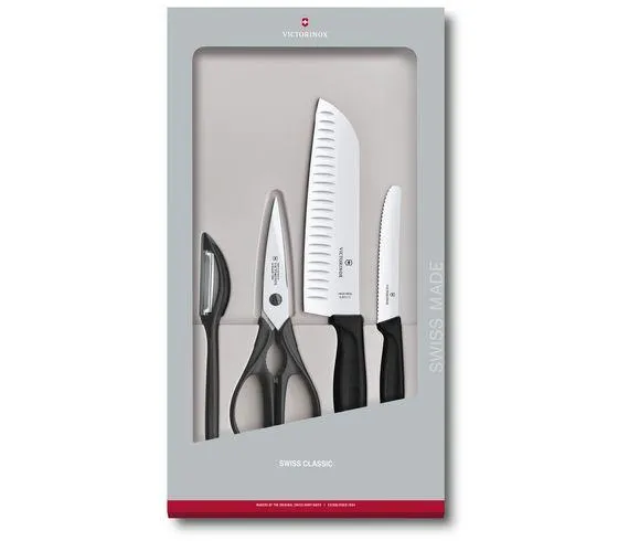 Victorinox Swiss Classic -veitsisarja, musta, ruostumaton teräs, 4-osainen