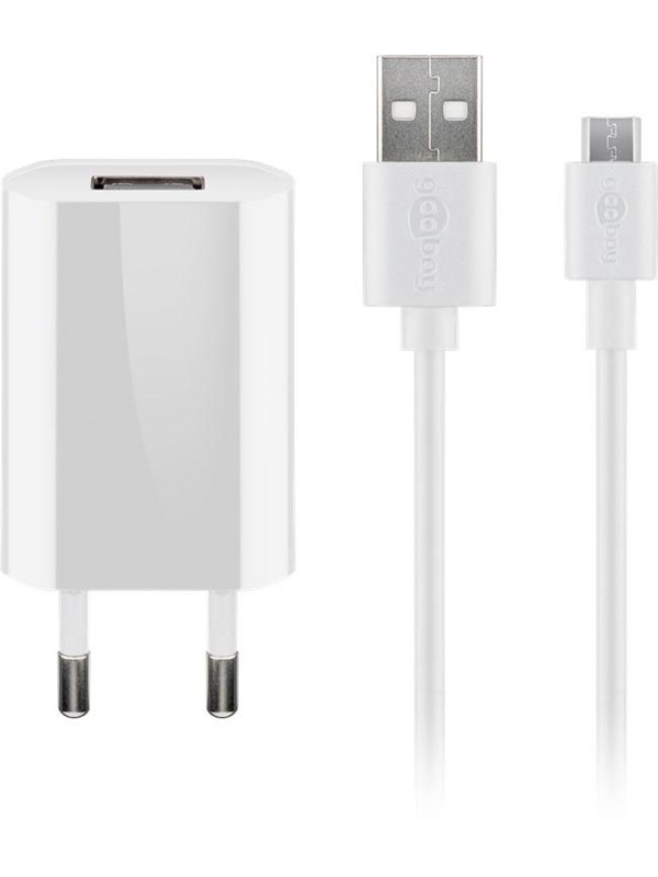 Goobay Micro-USB 5 W laturi + kaapeli,1 m, valkoinen