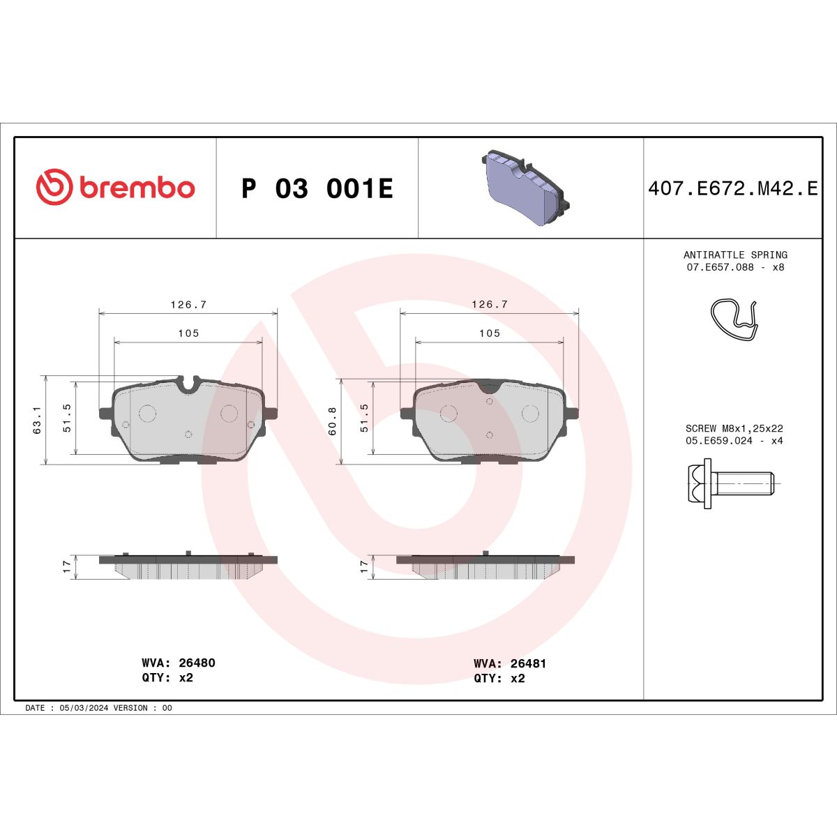 Jarrupalat, levyjarru BREMBO P 03 001E