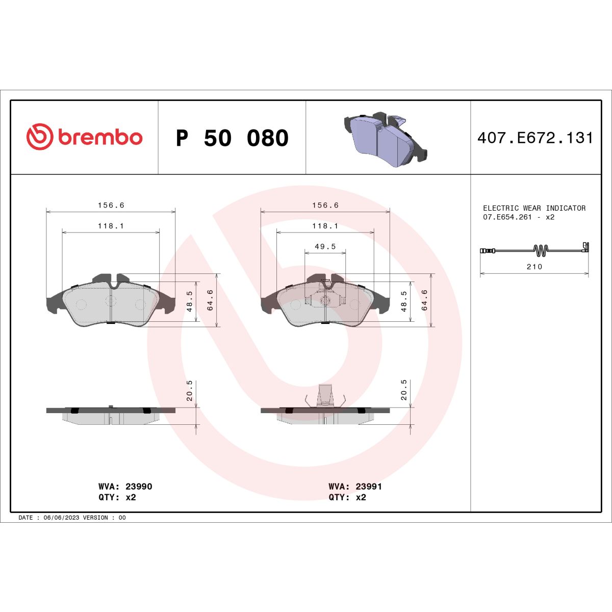 Jarrupalat, levyjarru BREMBO P 50 080