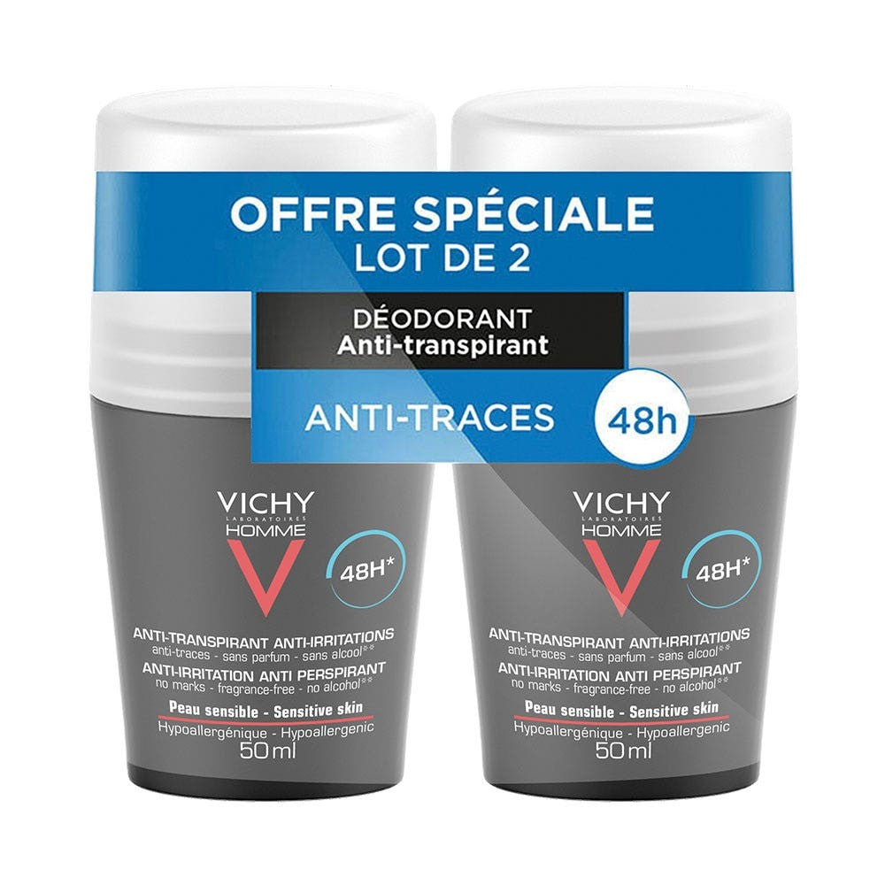 Vichy Mies Antiperspirantti Deodorantti 48h Herkkä Iho Kuula 2x50ml