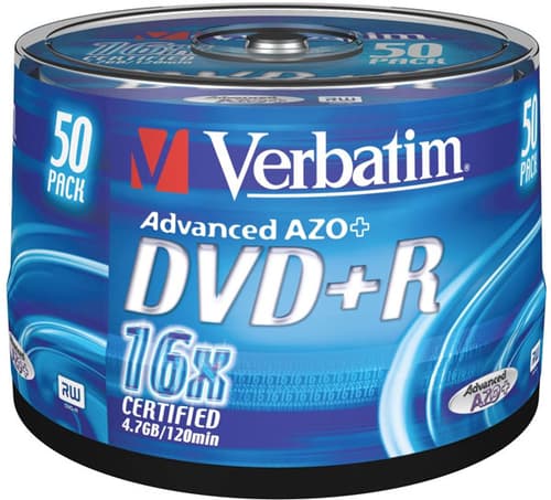 Verbatim DVD+R, 16x, 4,7 GB/120 min, 50-pakkaus spindle, AZO