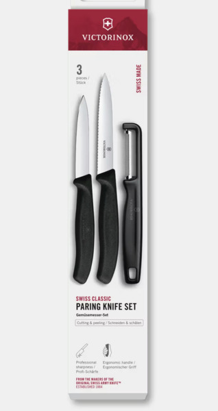 Victorinox Swiss Classic -kuorimaveitsisetti ja I-kuorija, 3-osainen, musta
