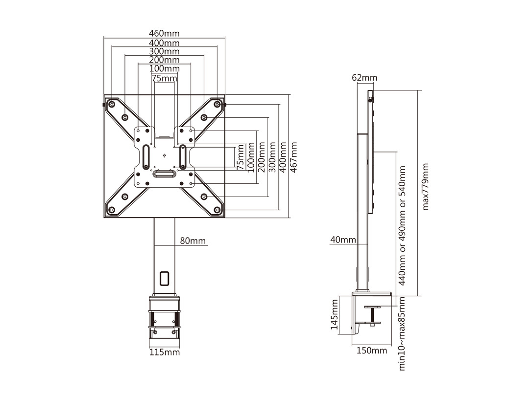 Multibrackets M Deskmount Xl, Valkoinen 75x75–400x400, Maks. 35 Kg
