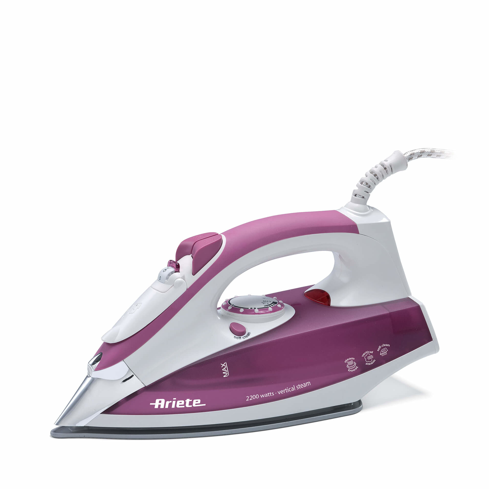 Ariete 6215/00, Höyrysilitysrauta, Pohjalevy ruostumatonta terästä, 156 g/min, Valkoinen, Purppura, 0,28 L, Ohje