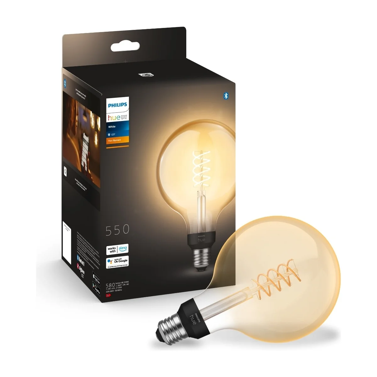 Philips Hue White Filament G125 -pallo - E27-polttimo